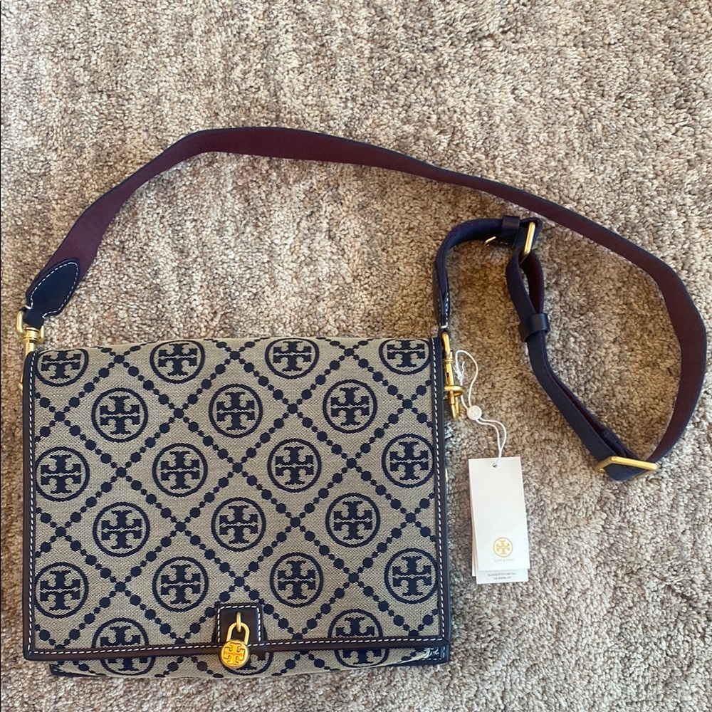 Tory Burch Navy and Tan Crossbody Bag